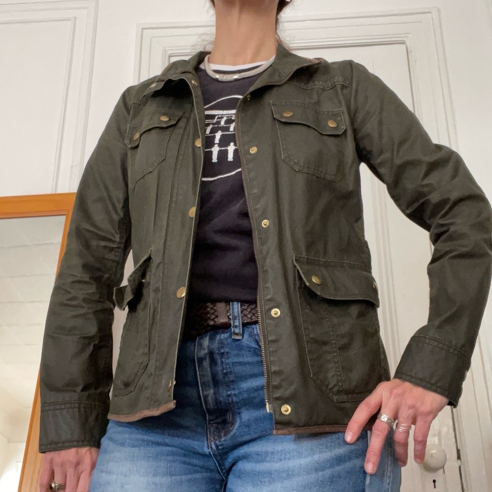 J. Crew Dark Green Coated Cotton Jacket